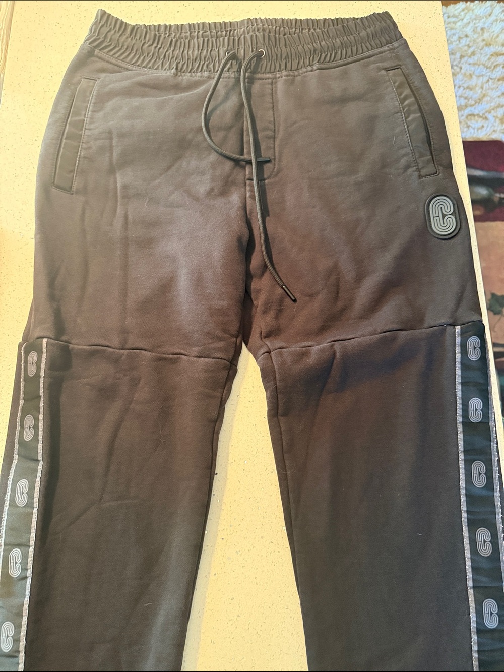 Coach Black Logo Tape Drawstring Joggers